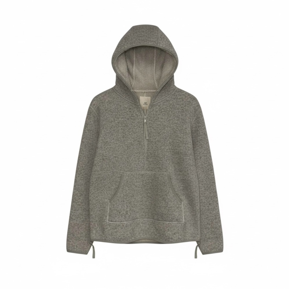 Thread & Supply Oat Beige Sherpa Hooded 1/4 Zip Sweater Women’s Small
